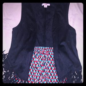 Mossimo black suede fringe vest & forever 21 short